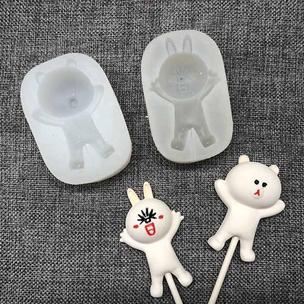 Silicone Chocolate Lollipop Mold With 2 Pieces Rabbit And Bear Shape Silicone Cake Mold Fondant Sugarcraft Baking Moulds Kitchen Cooking Tool