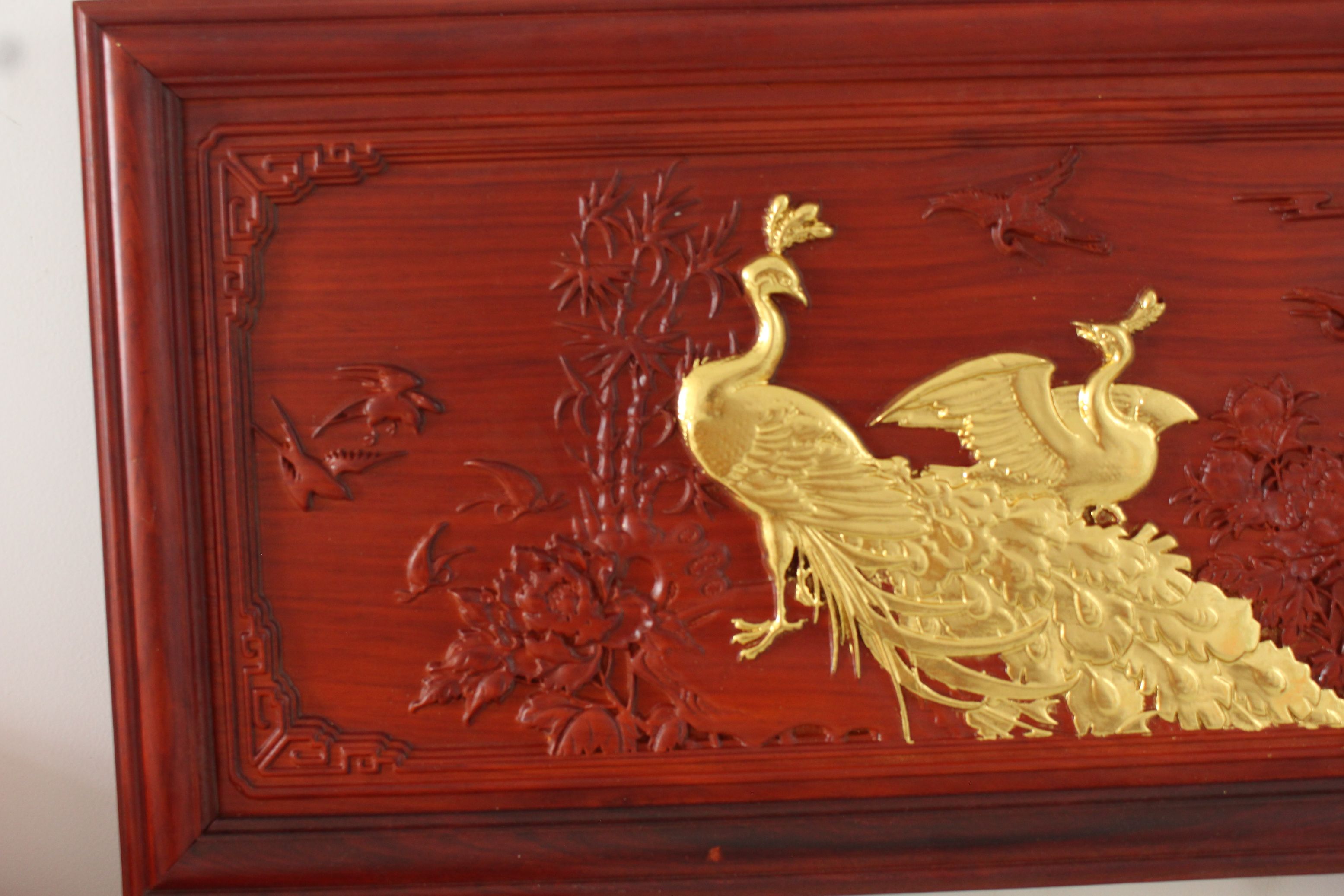 Tranh gỗ Hương đỏ - Uyên Ương dài 98cm