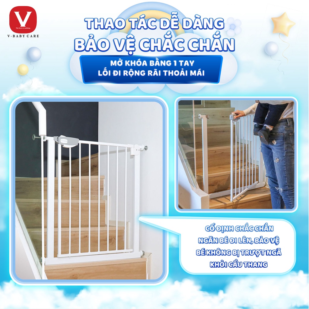 Combo Thanh chặn cầu thang và cửa- Không cần khoan đục- (Rộng 72-85cm, cao 76cm) và thanh nối 10cm giúp Bé an toàn  