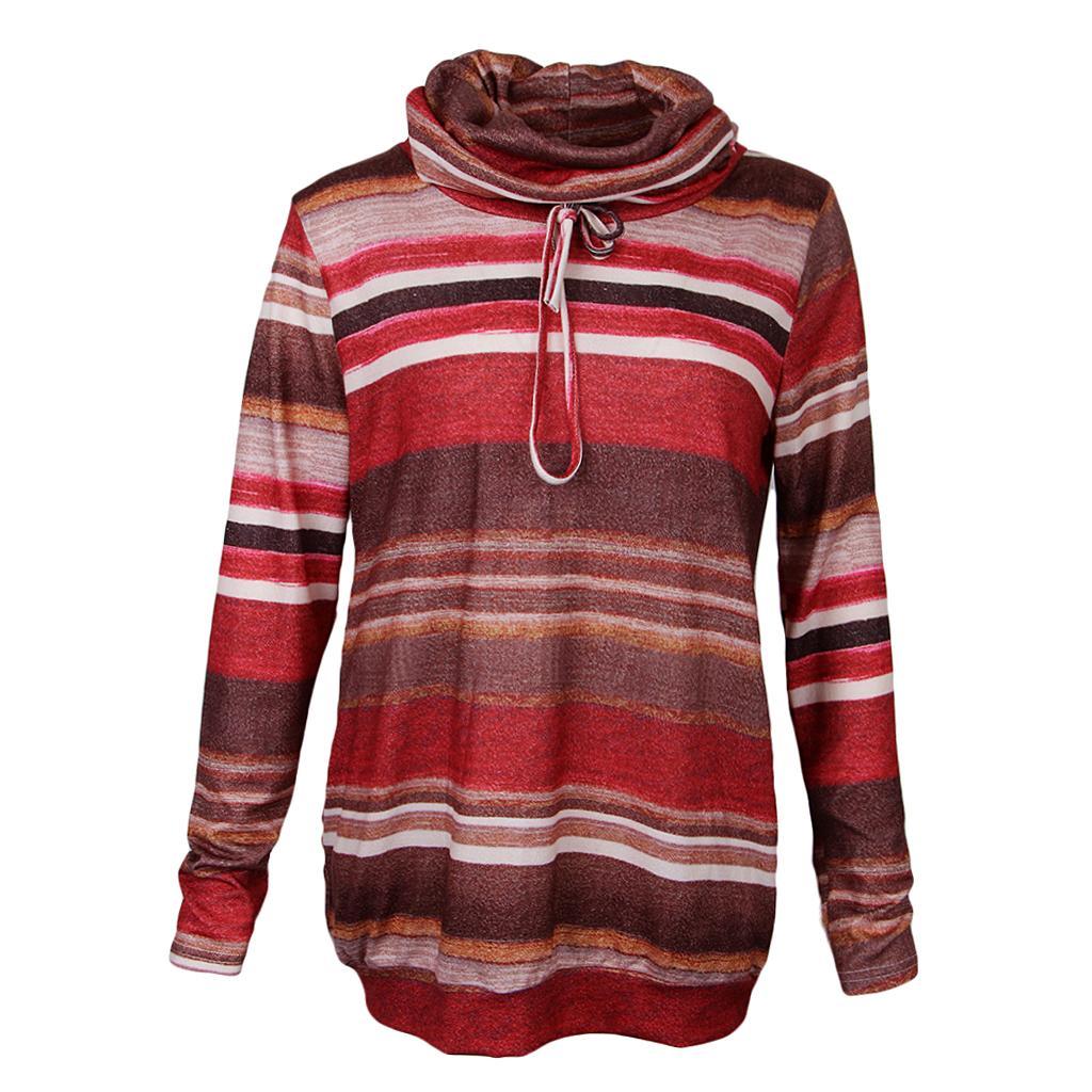 Women's Cowl Neck Striped Sweatshirt Long Sleeve Pullover Hoodie with Pocket