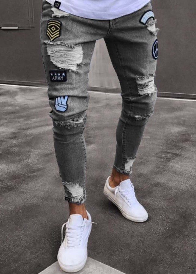 Quần jeans rách logo bàn tay Mã: ND1201 - XÁM