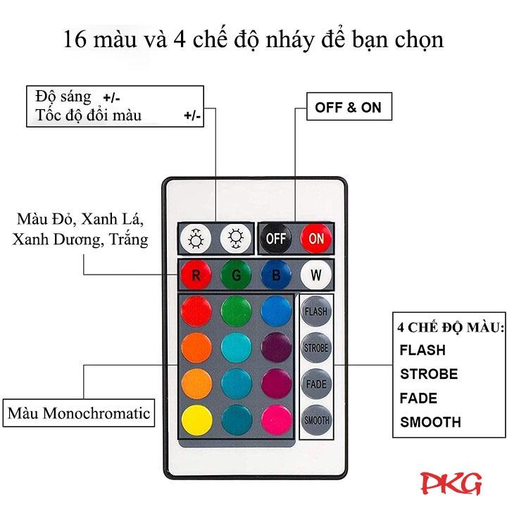 Bộ Đế Đèn Ngủ Led 3D nháy sáng 16 màu đầy đủ đế điều khiển Remote dây cáp D5 Màu Đen