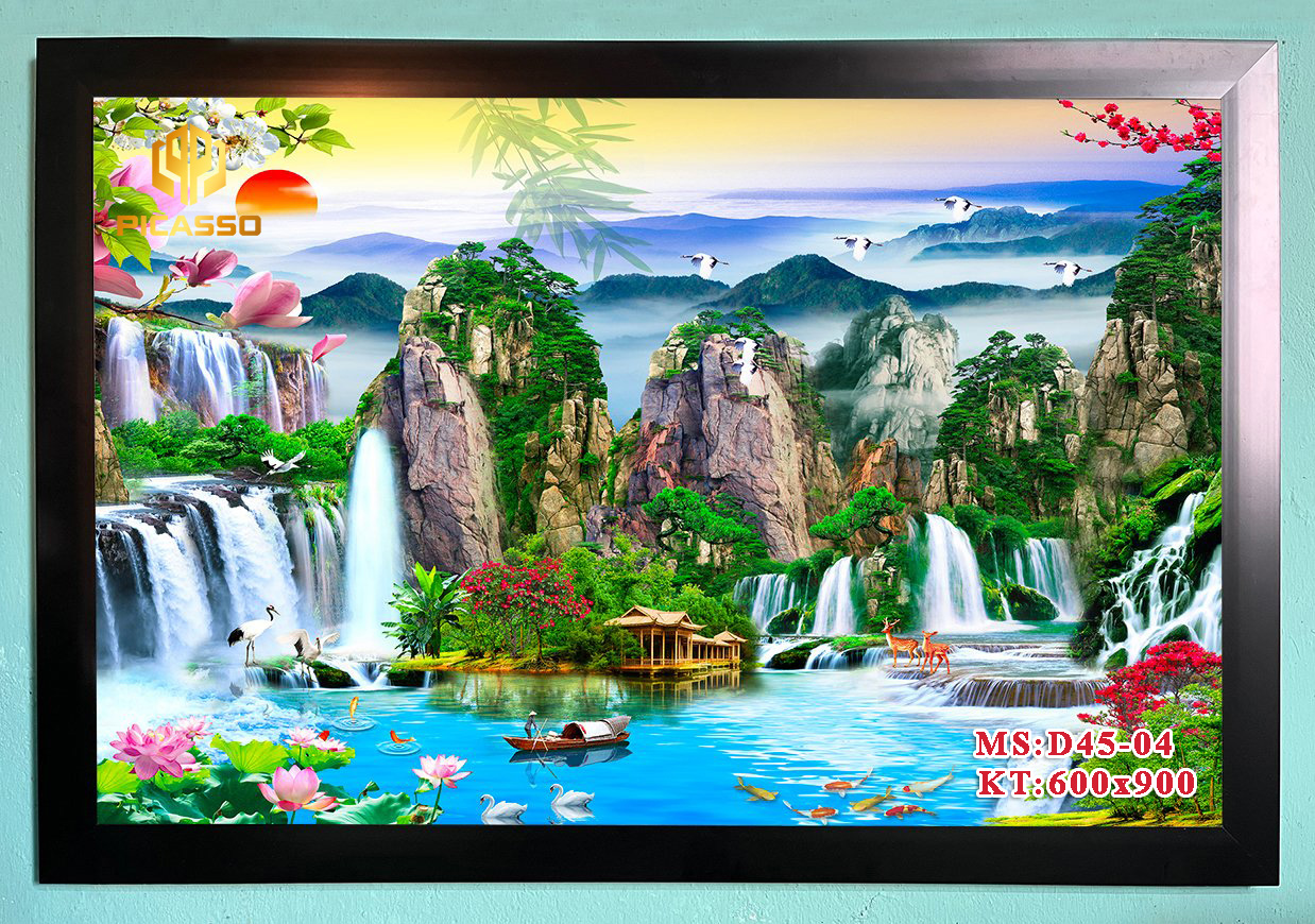 Tranh kính cường lực Sơn Thủy Hữu Tình D4501