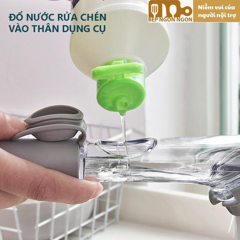 Bàn chải cọ rửa xoong nồi, chén bát 2 trong 1 có thể tháo rời, cọ bọt biển xốp đựng nước rửa chén_BEP NGON NGON