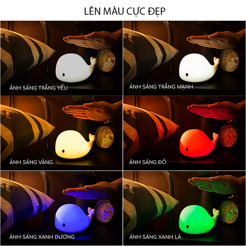 Đèn ngủ silicone led cảm ứng đổi màu hình Cá Heo Dolphin cực xinh Venado