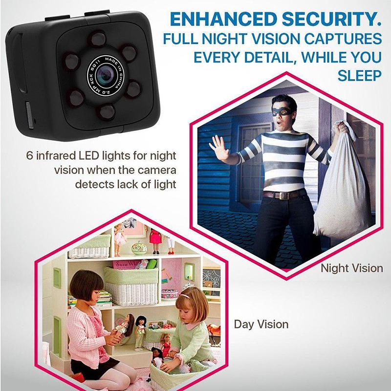 Sq11 Hd 1080p Mini Camera 6 Leds Night Vision Wide View Built-in Mic Portable Camera