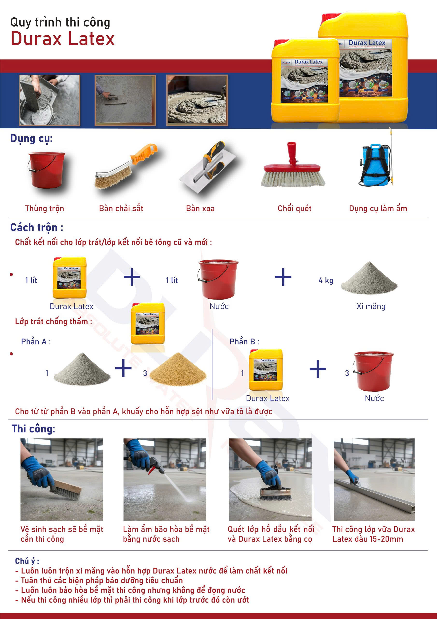 DURAX Latex - Phụ Gia Tăng Cường Chống Thấm, Kết Nối Xi Măng &amp; Vữa