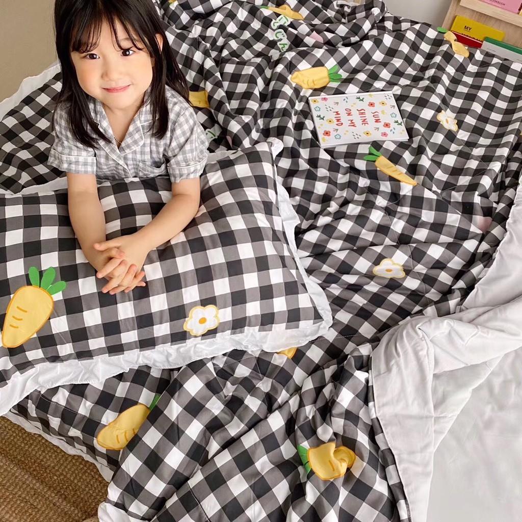 Bộ chăn đũi hè vỏ ga và 2 vỏ gối M2T bedding chăn lót bông thiết kế phối bèo họa tiết cà rốt nhật