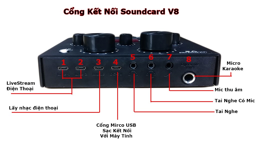 Soundcard V8 Bluetooth thu âm - Ngôn ngữ tiếng Anh