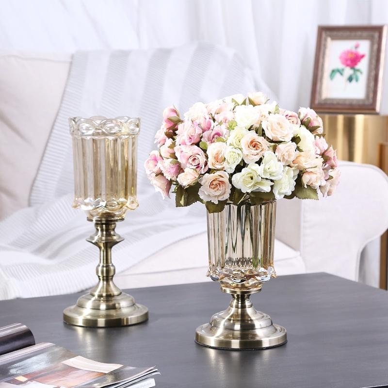 TnP DECOR -Bình hoa thủy tinh đế đồng cao cấp decor phòng khách, trang trí phòng ngủ phong cách Bắc Âu và tân cổ điển