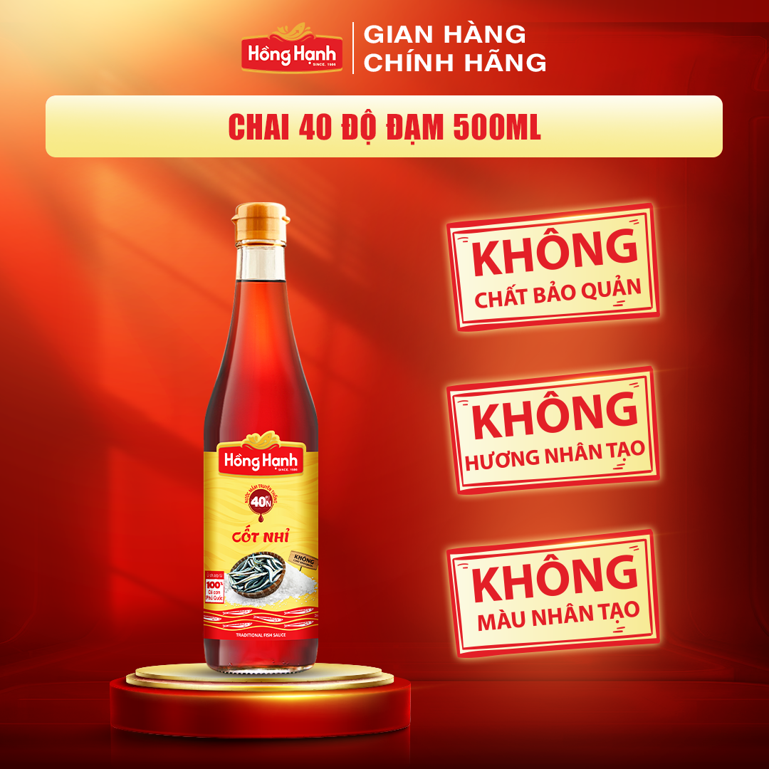 Nước mắm truyền thống Phú Quốc Hồng Hạnh Cốt Nhỉ 40 độ đạm dung tích 500ML – Chấm sống tuyệt ngon, vẹn tròn dưỡng chất