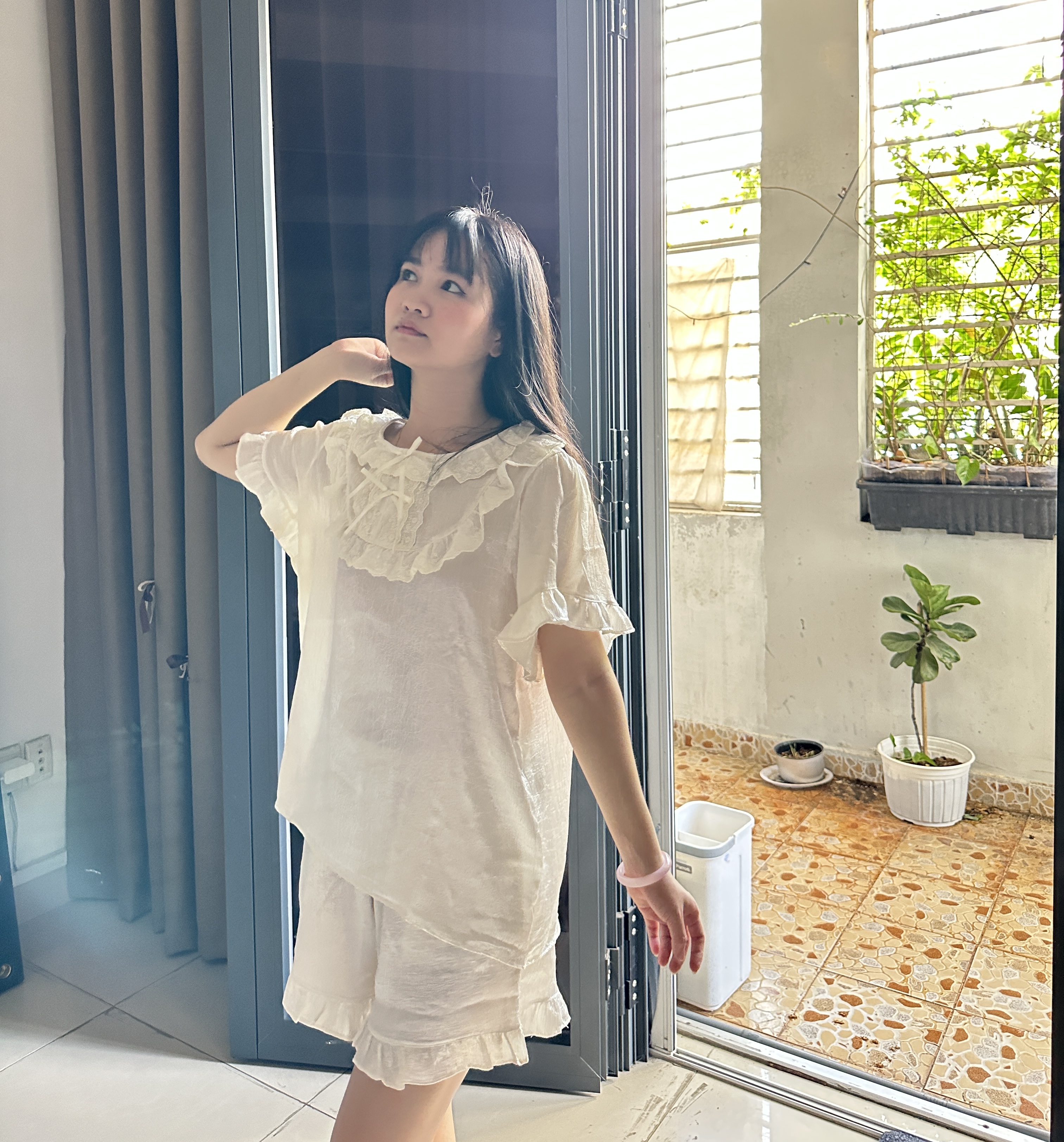 Bộ ngủ đùi lụa ruby mát mẻ, đồ ngủ tiểu thư ngọt ngào, bộ mặc nhà thư giản thoải mái