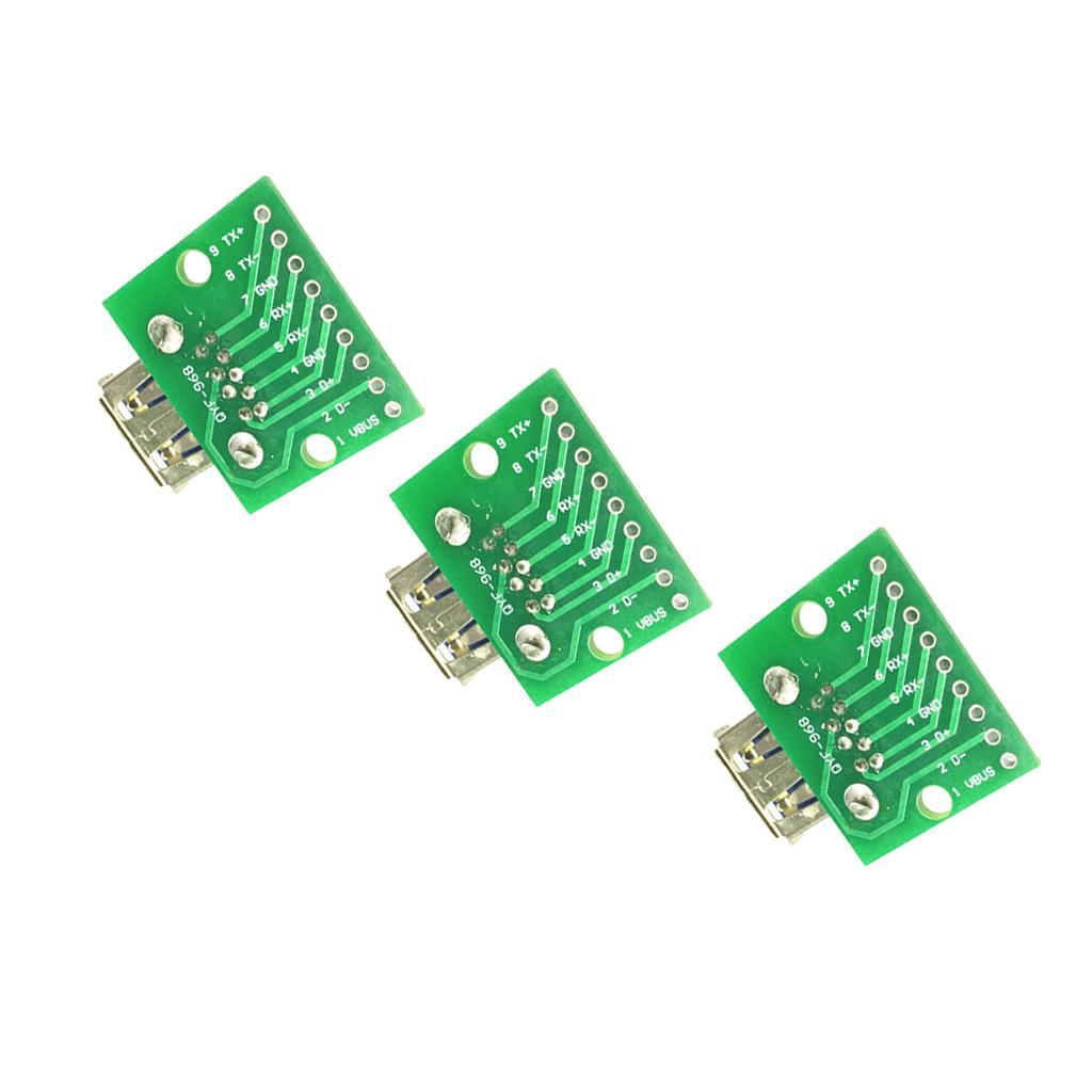 3PCS DIY 3.0 Female Socket Receptacle Board To DIP Board Module 9pin Adapter Converter