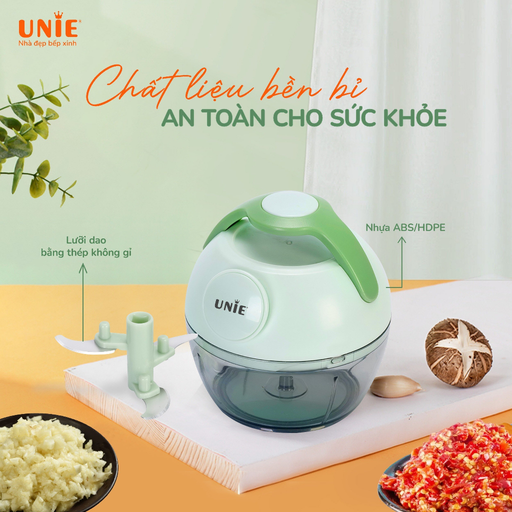 Máy xay hành tỏi ớt UNIE UC180 dung tích 180ml, lưỡi dao thép cao cấp 3 tầng sắc bén, thiết kế nhỏ gọn, dễ tháo lắp - hàng chính hãng