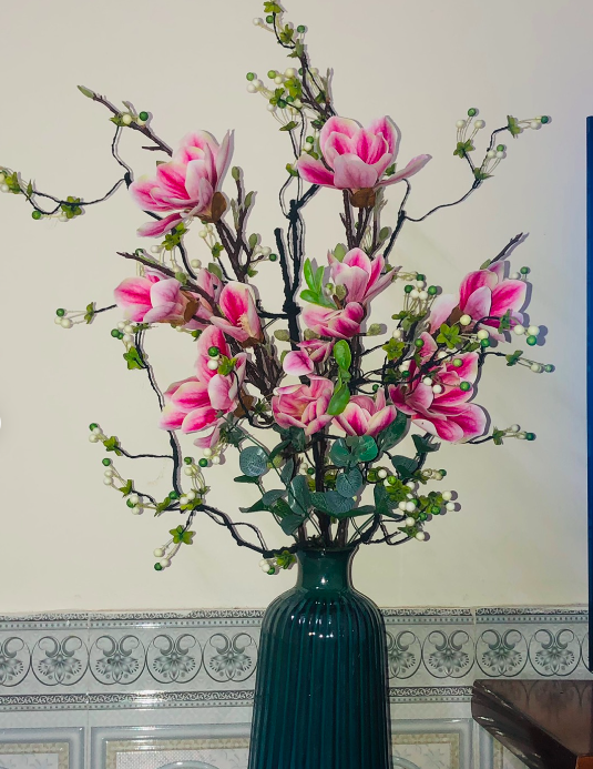 Mộc lan cao su giả - dài 90cm - 1 cành 5 bông - Cây giả, hoa lụa Decor trang trí nhà cửa