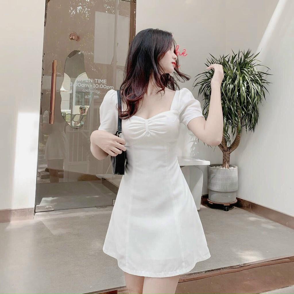 ĐẦM ĐEN COTTON CÚP NGỰC CỔ VUÔNG DÁNG XÒE-hình thật shop chụp