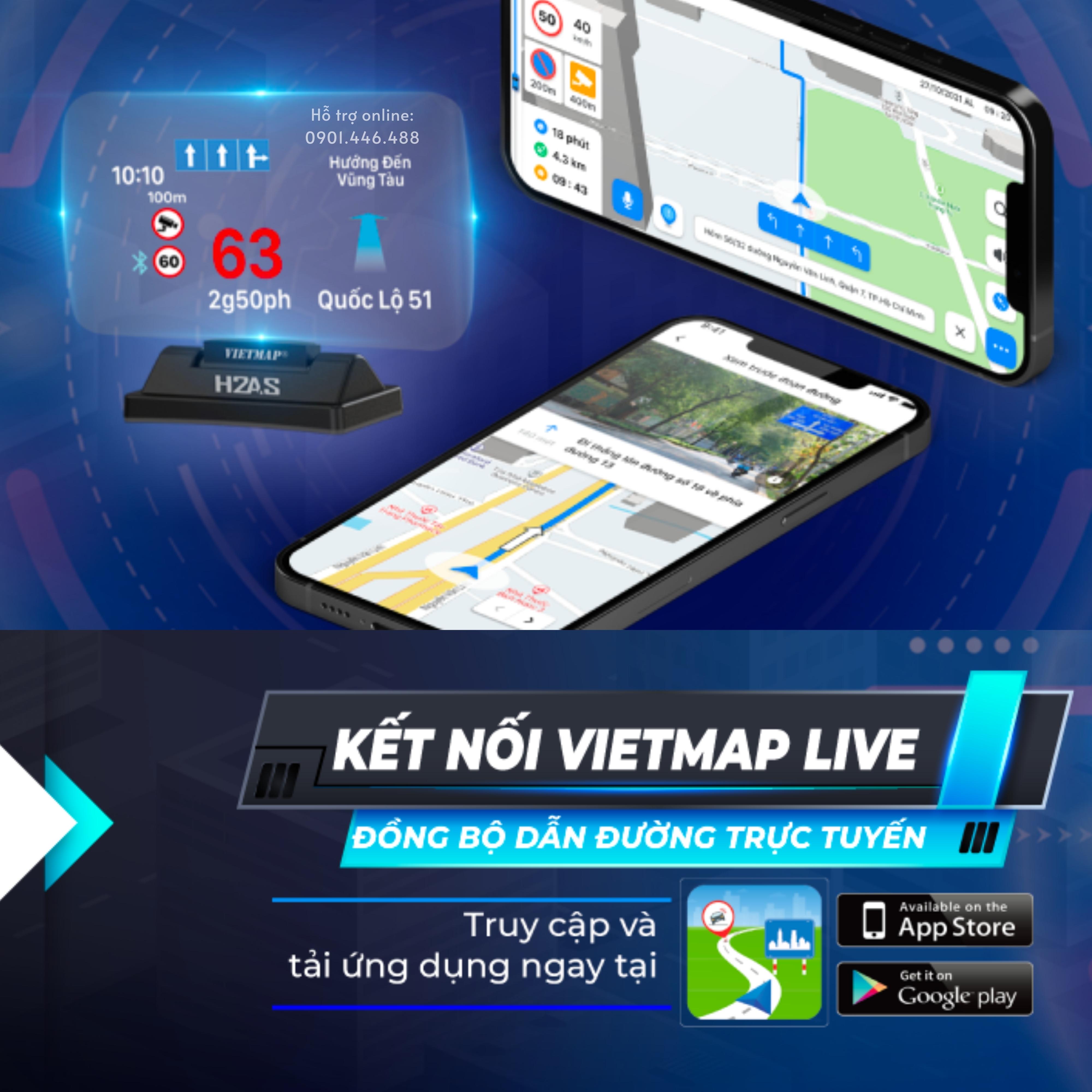 Vietmap H2AS - Màn hình HUD hiển thị kính lái thông tin Cảnh báo giao thông - Hàng chính hãng