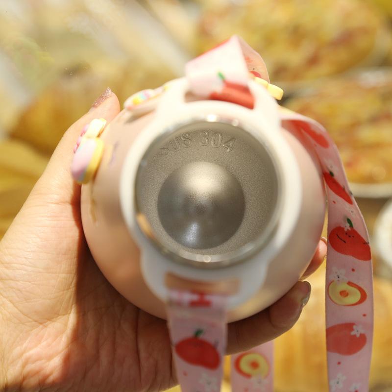 500Ml Hoạt Hình Dễ Thương Bình Giữ Nhiệt Bình Giữ Nhiệt Chân Không Thép Không Gỉ Ống Hút Sinh Viên Người Phụ Nữ Kid Cách Nhiệt Chai Có Dây Đeo Miếng Dán