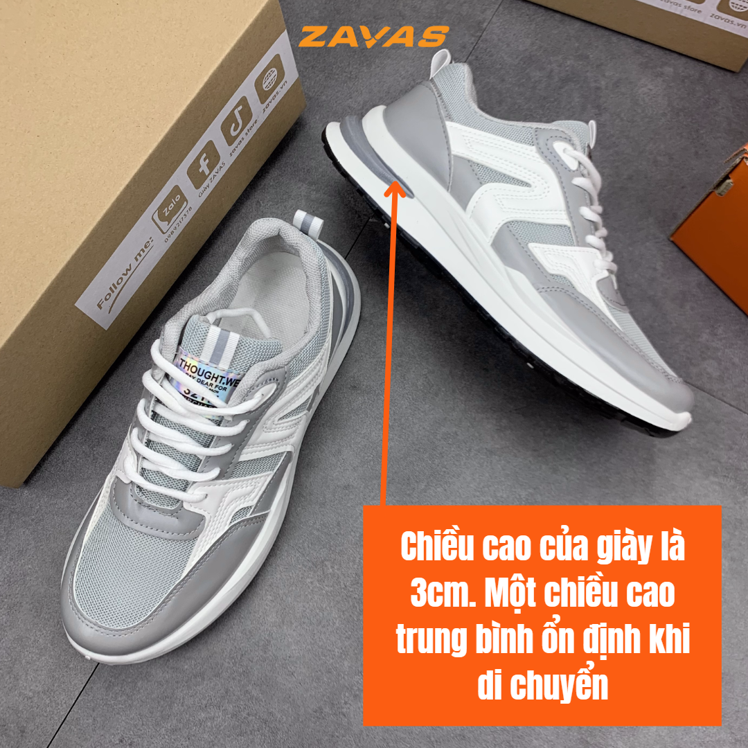 Giày thể thao sneaker nam ZAVAS thời trang đế cao 3cm lưới thoáng khí chạy bộ, đi chơi form giày gọn gàng êm chân - S422