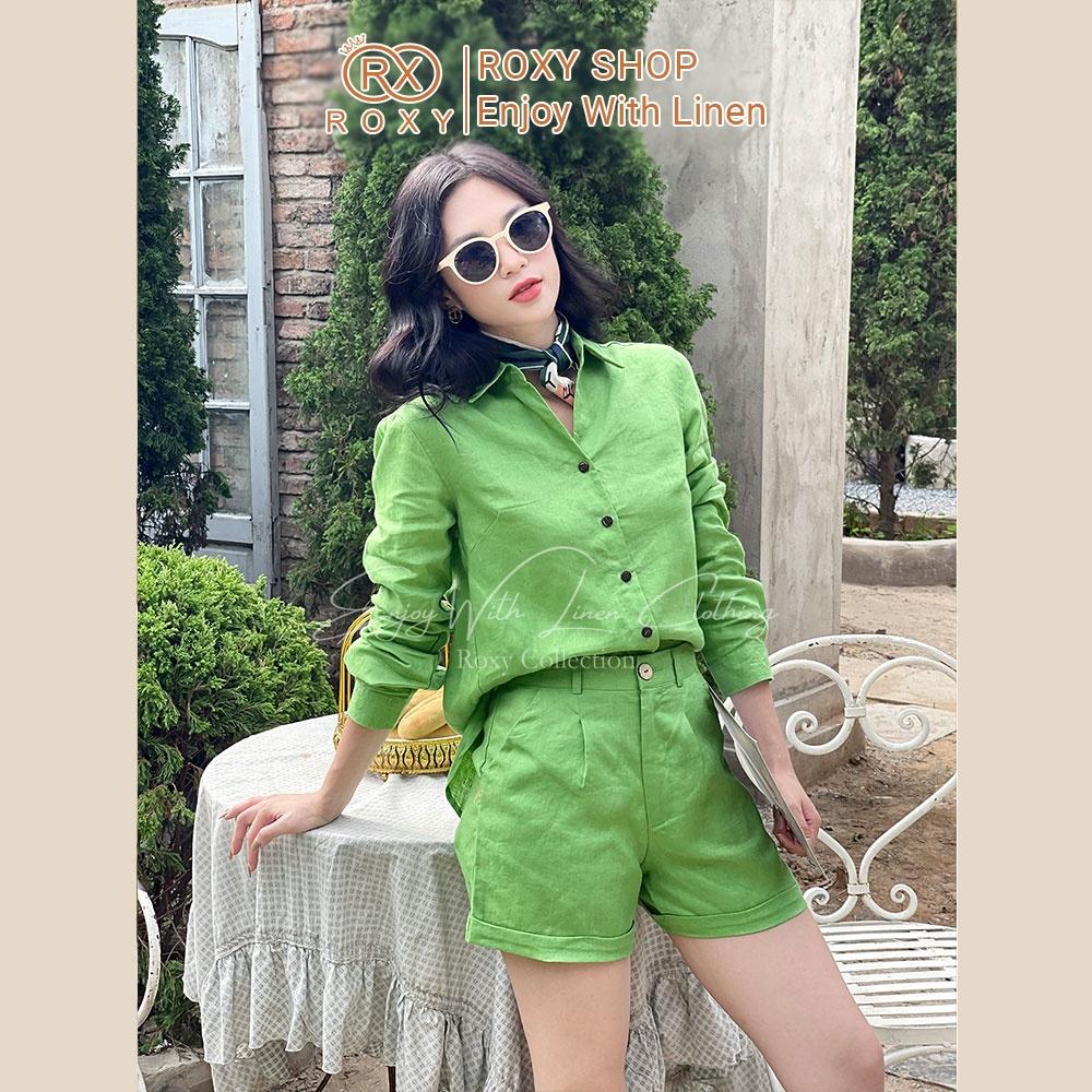 Set Đồ Nữ Linen Quần Short Sơ Mi Tay Dài Thoáng Mát