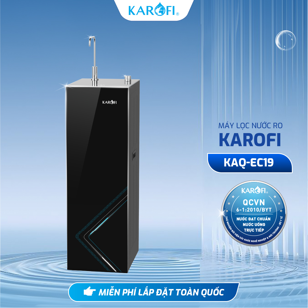 [ĐỘC QUYỀN ONLINE -TẶNG BỘ LÕI] Máy lọc nước RO 12 lõi Karofi KAQ-EC19 -BỔ SUNG HYDRO-ION KIỀM, Công nghệ AioTec, BH36