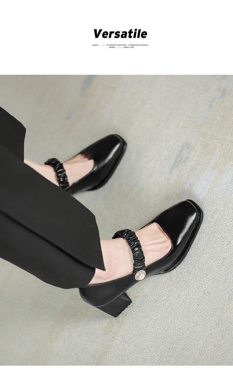 Fashionable Square Line Buckle Thick High Heel Pump for Women