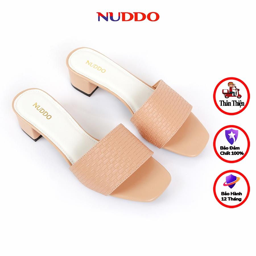 Dép cao gót nữ NUDDO 3 phân đế vuông thời trang dáng guốc sandal quai ngang cao cấp _ ND310