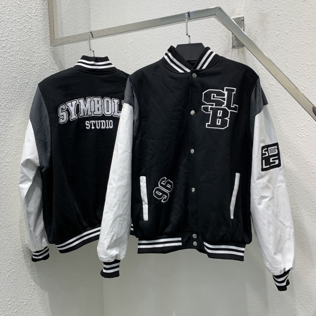 Áo khoác bomber tay da local brand , Varsity jacket Symbolic oversize form rộng , áo bóng chày nam nữ unisex  - Gin Store