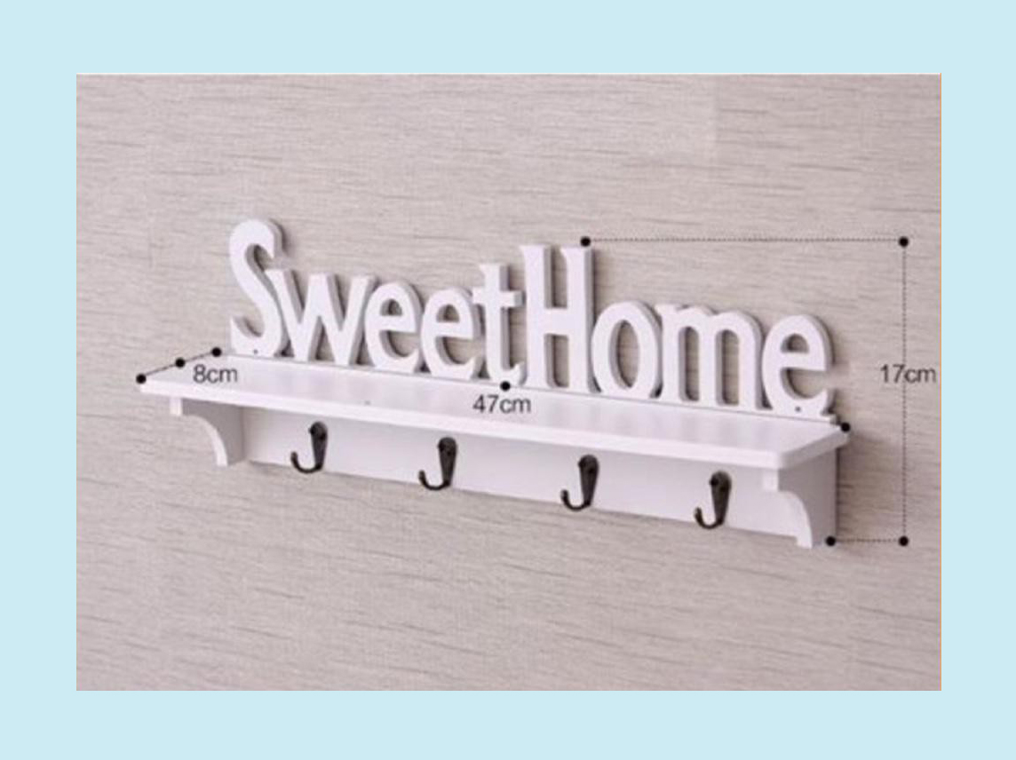 Kệ trang trí treo tường có 4 móc SweetHome tặng kèm 1 dây cột tóc hoa mặt trời