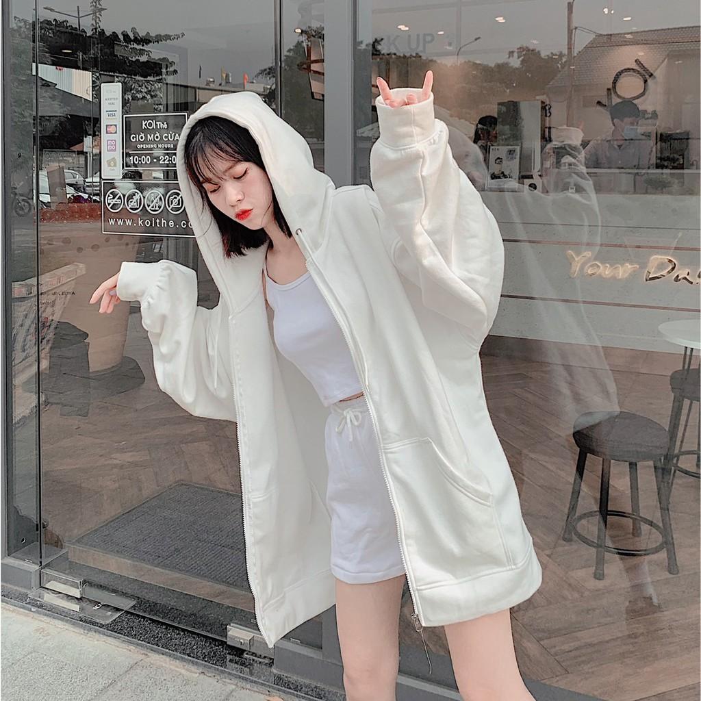 Áo khoác trơn form rộng phối zip ulzzang