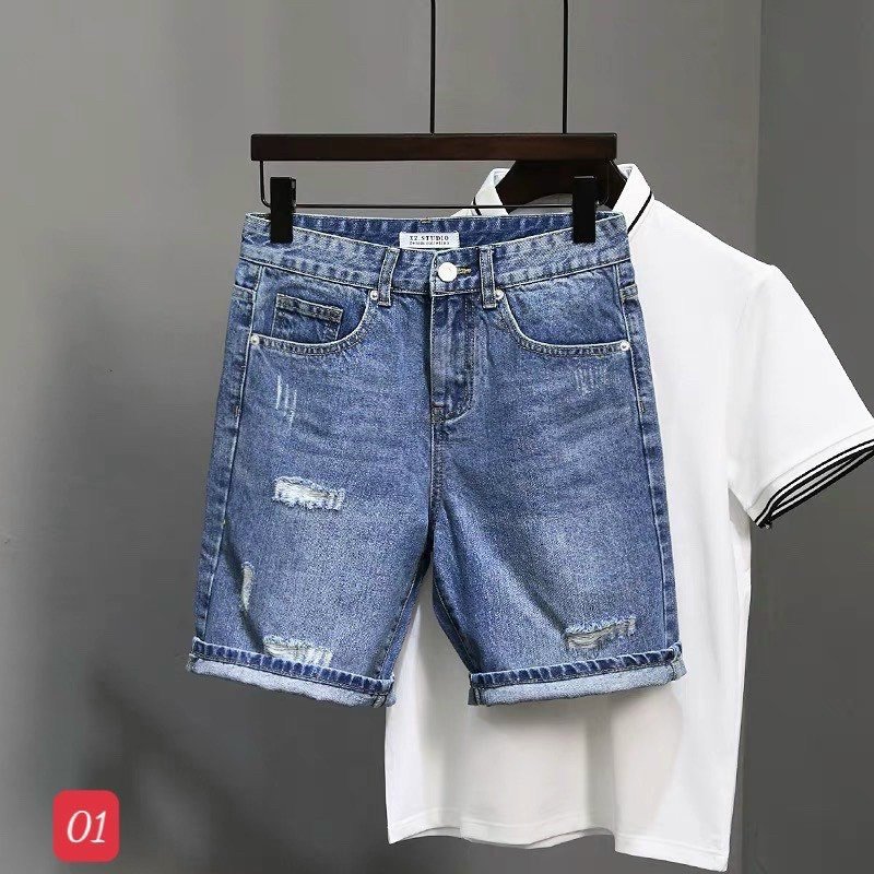 Quần short jean nam co giãn màu xanh rách, quần sọt nam mẫu mới chất denim cao cấp thời trang Benny Fashion - MQ01