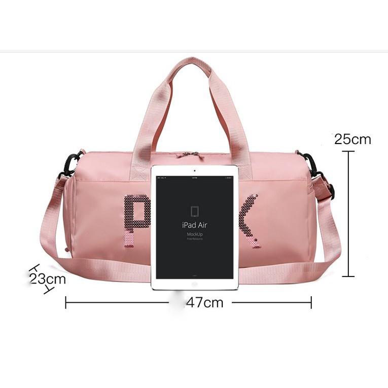Túi trống xách tay thể thao du lịch Pink cao cấp có ngăn đựng giày đa năng Tặng móc khóa cá heo Shalla