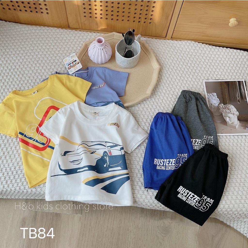 Bộ quần áo bé trai cộc tay vải cotton mềm mịn, thoáng mát, in hình ô tô đua siêu ngầu size từ 8 - 32 kg