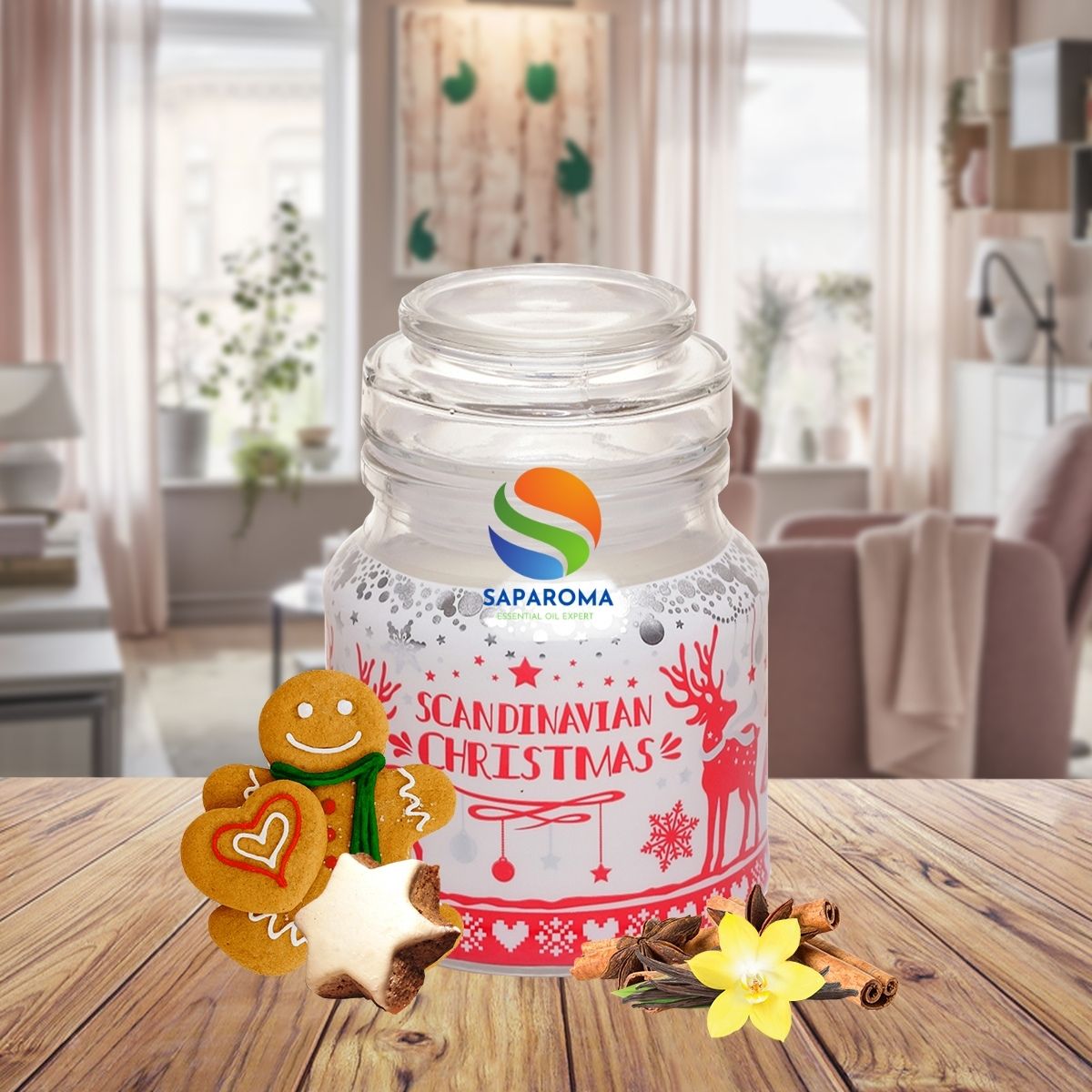 Hũ nến thơm tinh dầu Bartek Scandinavian Christmas 130g QT06657 - gừng, táo, quế, Nến thơm Hỗ trợ khử mùi, nến trang trí, thơm phòng, thư giãn, Hỗ trợ khử mùi (giao mẫu ngẫu nhiên)