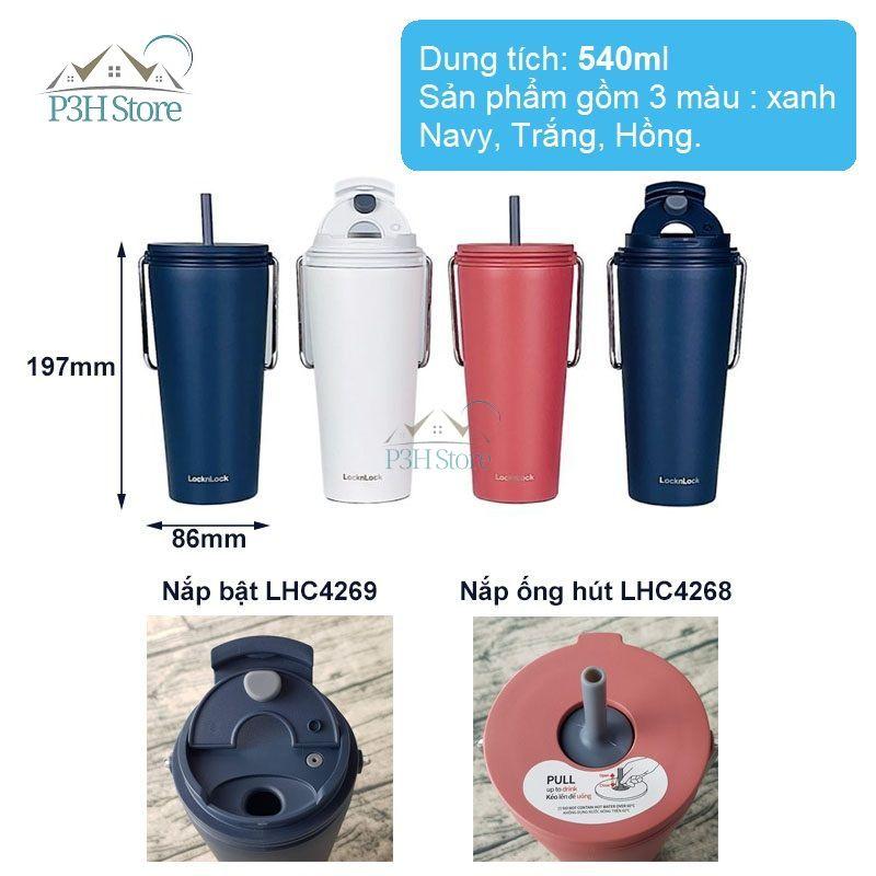 Ly giữ nhiệt Lock&amp;Lock Bucket Tumbler có ống hút hoặc nắp bật , dung tích 540ml LHC4268 LHC4269