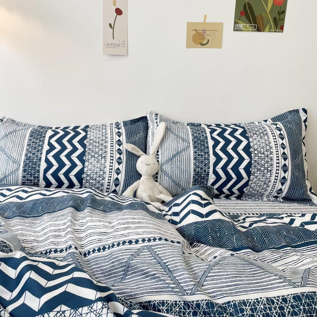Bộ chăn ga gối Cotton Poly M2T bedding xương sóng âm, vỏ chăn mền, drap giường và 2 vỏ gối