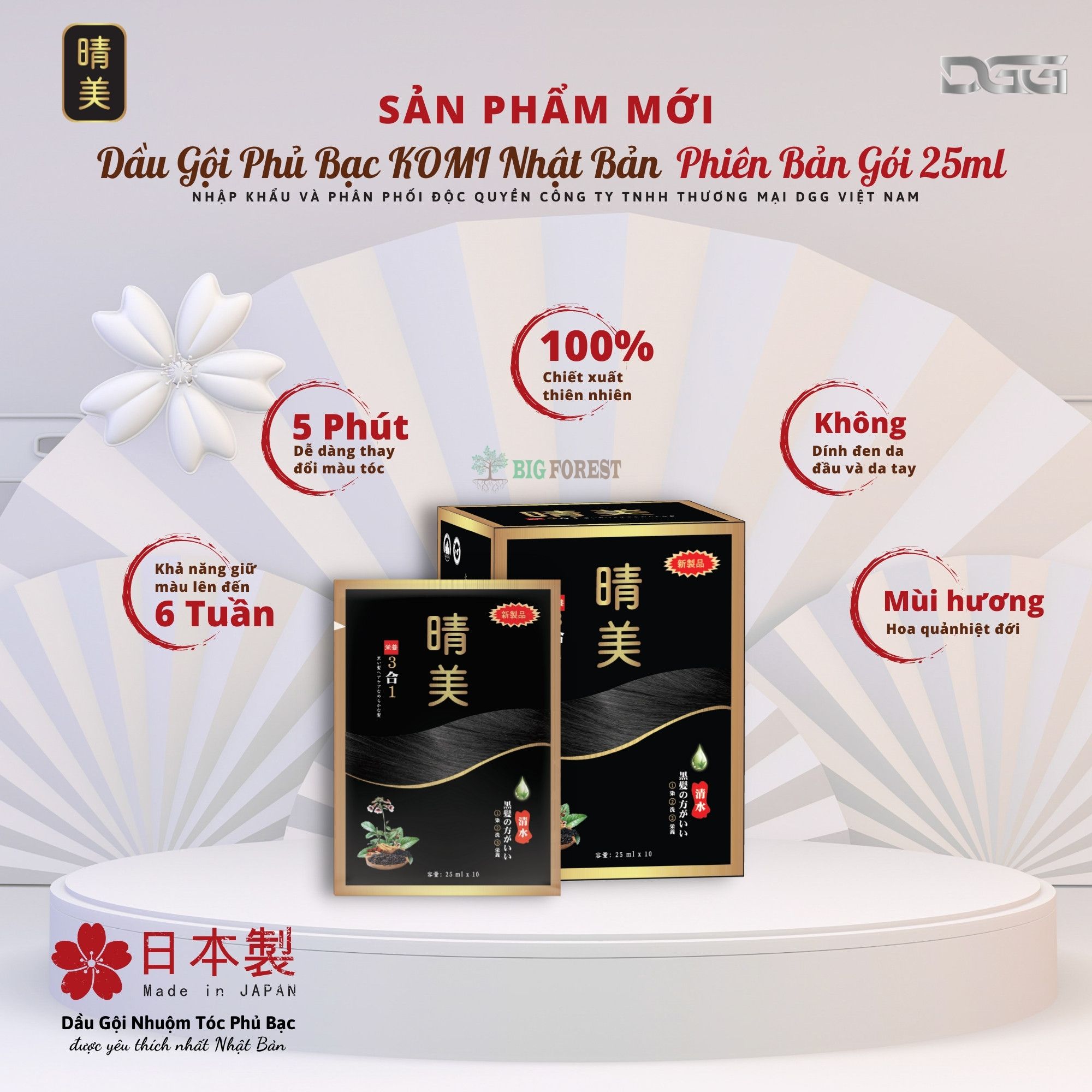 Hộp Dầu Gội Phủ Bạc Thảo Dược Komi Nhật Bản [10Gói = 250ml