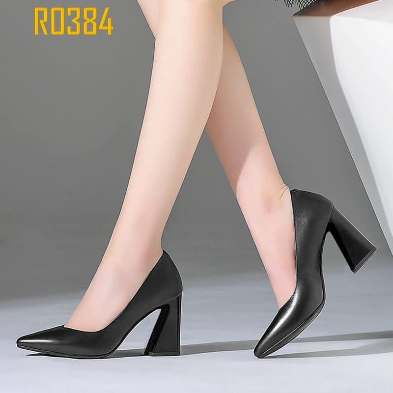 Giày cao gót nữ đẹp đế vuông 7 phân hàng hiệu rosata màu đen ro384