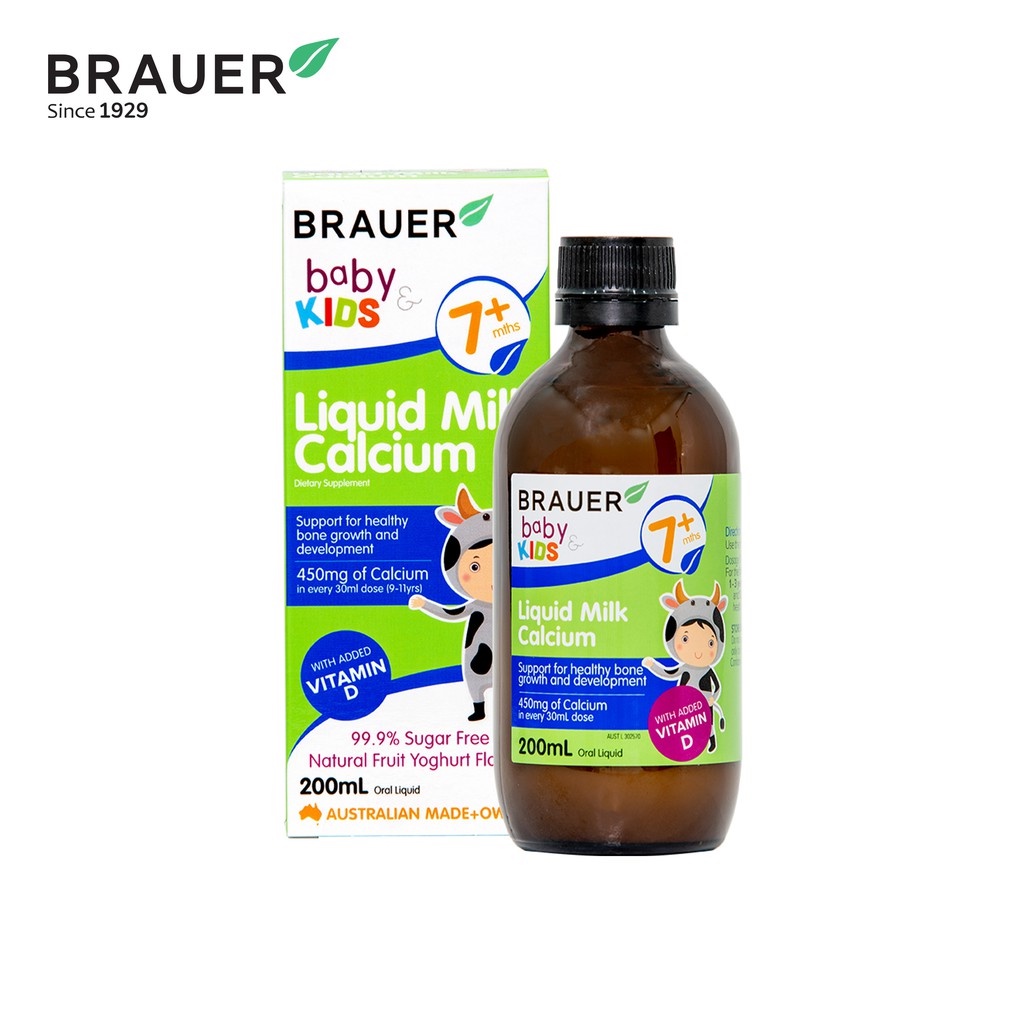 Canxi dạng sữa và Vitamin D Brauer Baby & Kids Liquid Milk Calcium cho bé từ 7 tháng tuổi (200ml)