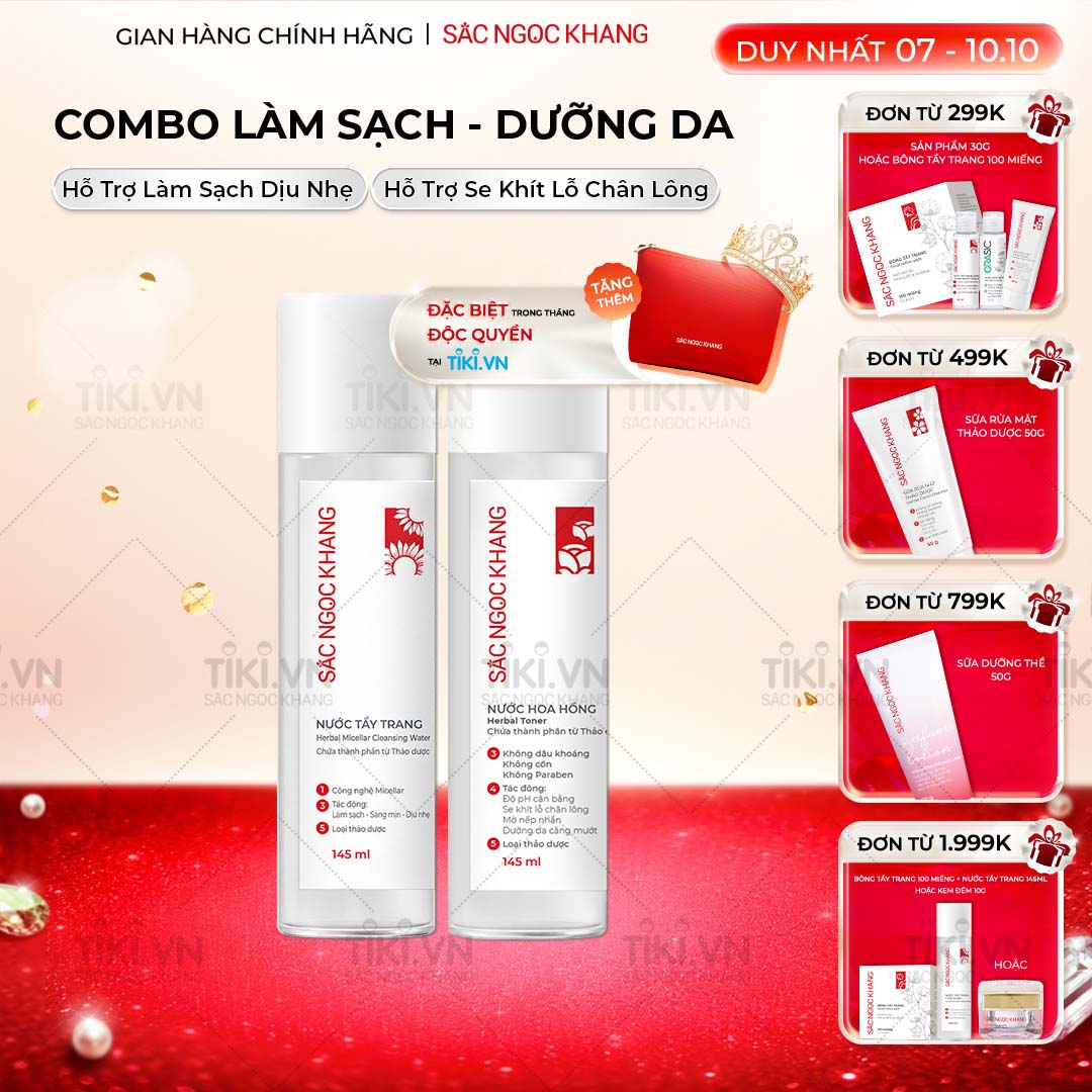 Bộ đôi làm sạch và dưỡng ẩm Sắc Ngọc Khang Nước tẩy trang 145ml   Nước hoa hồng 145ml