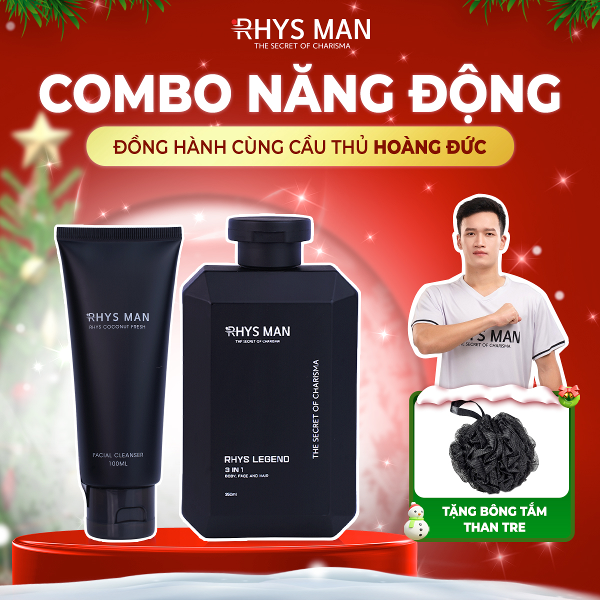 Combo sữa tắm gội nam Rhys Legend 3 in 1 350 ml & Sữa rửa mặt nam hương dừa Rhys Coconut Fresh 100ml-Hàng chính hãng