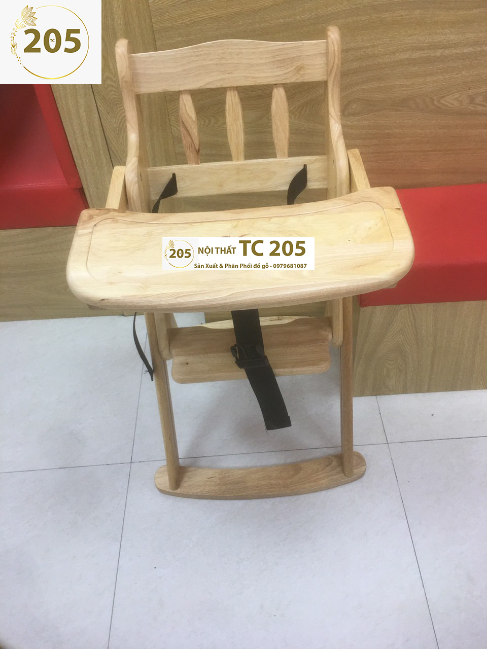 GHẾ ĂN DẶM CHO BÉ CÓ THỂ ĐIỀU CHỈNH ĐỘ CAO - 205 TC Natural Wood Color Wooden Foldable Baby Chair