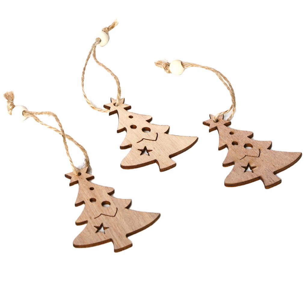 3pcs Unfinished Wooden Slices Cutout Pendant Xmas Decor