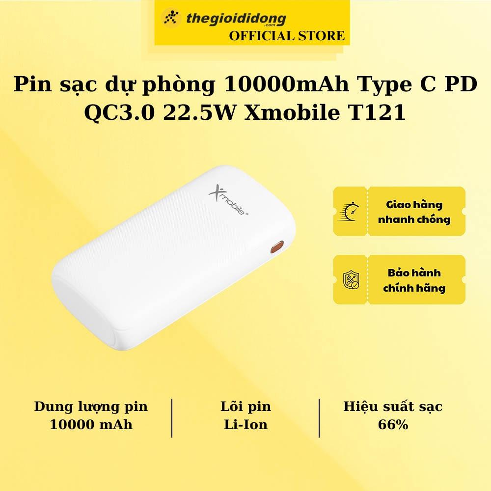 Pin sạc dự phòng 10000mAh Type C PD QC3.0 22.5W Xmobile T121 - Hàng chính hãng