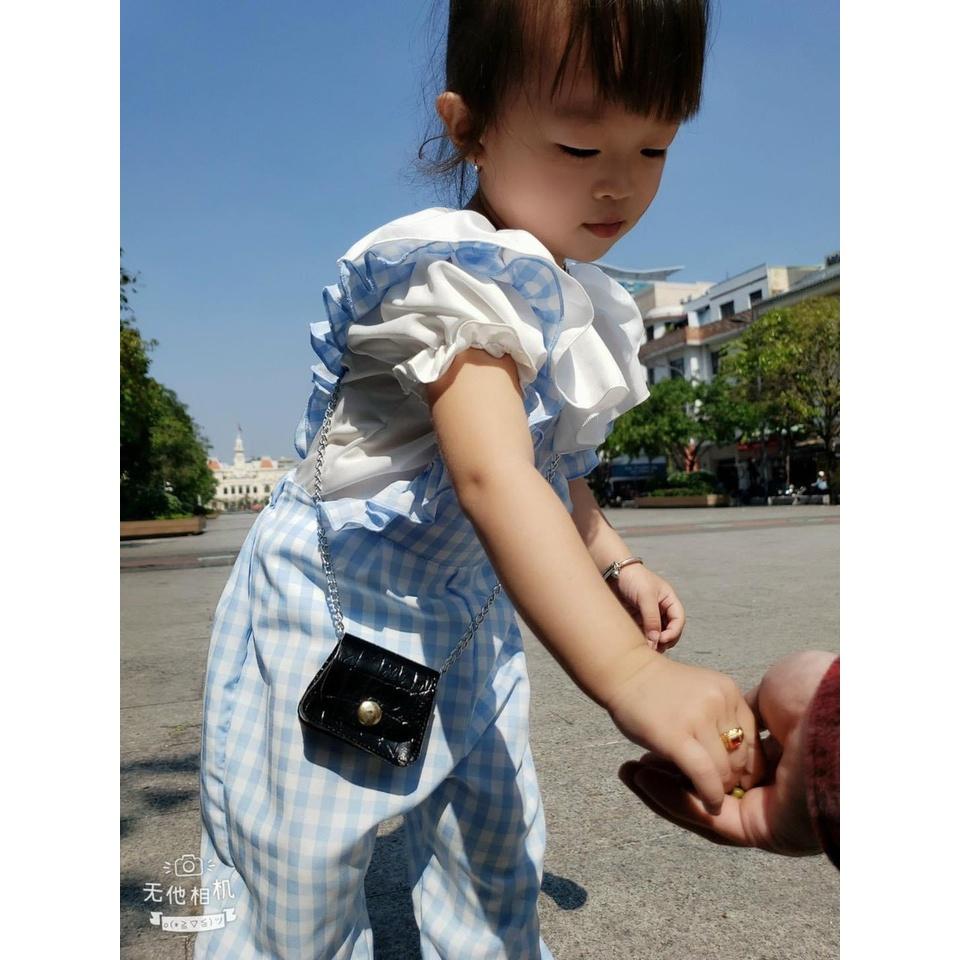 Set đồ thiết kế bé gái, bộ đồ bay caro xanh bé gái dành đi Thôi Nôi, Sinh Nhật 8-23kg Angel Baby Thời Trang Thiết Kế