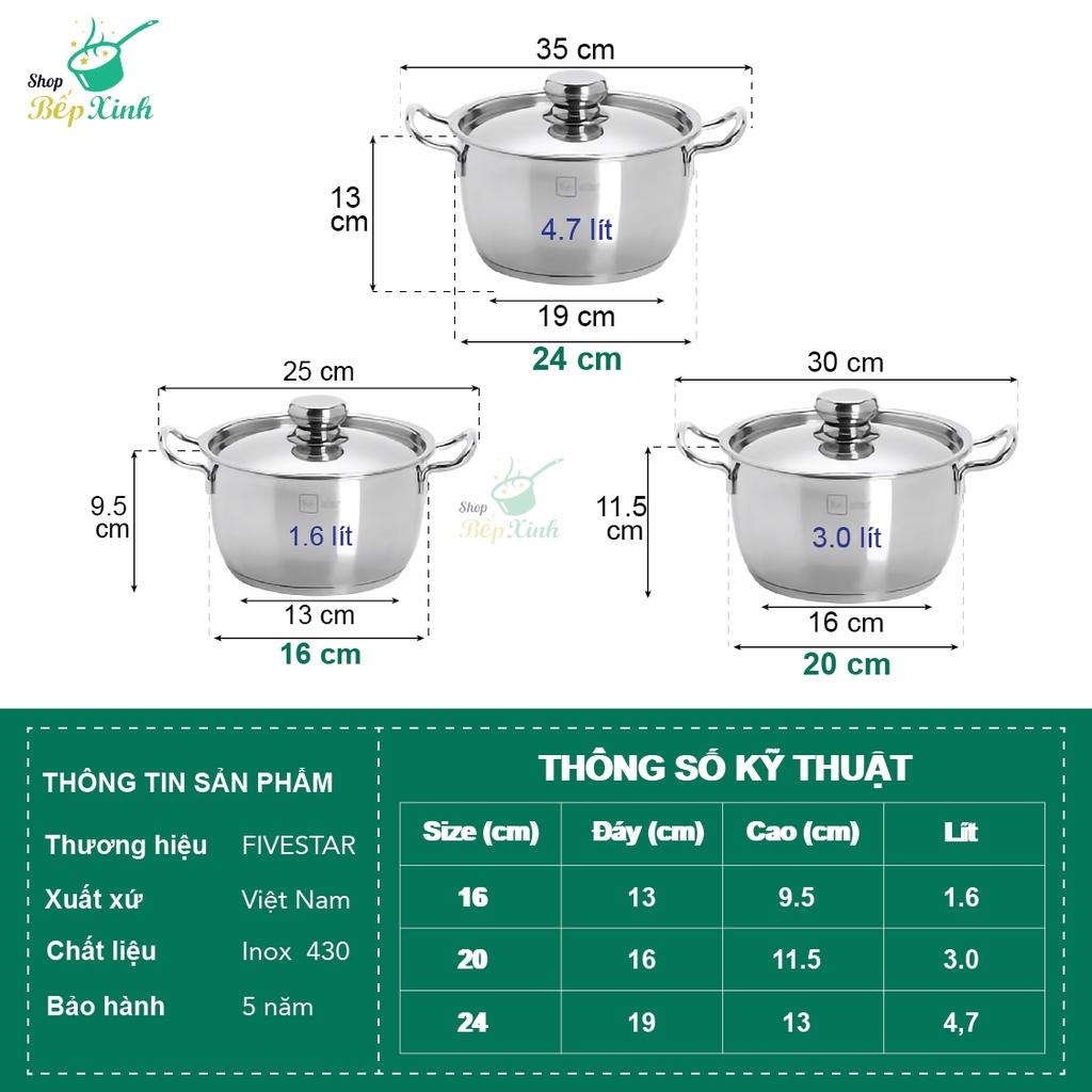 Bộ nồi 3 đáy inox 430 Thân Cool Standard nắp inox FS-B3010 , tặng 1 vá canh