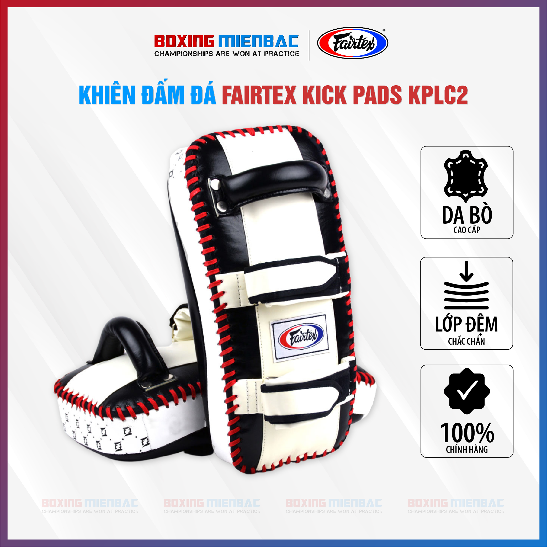 ĐÍCH ĐÁ FAIRTEX KICK PADS KPLC2/ TRẮNG ĐEN/ BOXING/ MUAYTHAI/ KICKBOXING