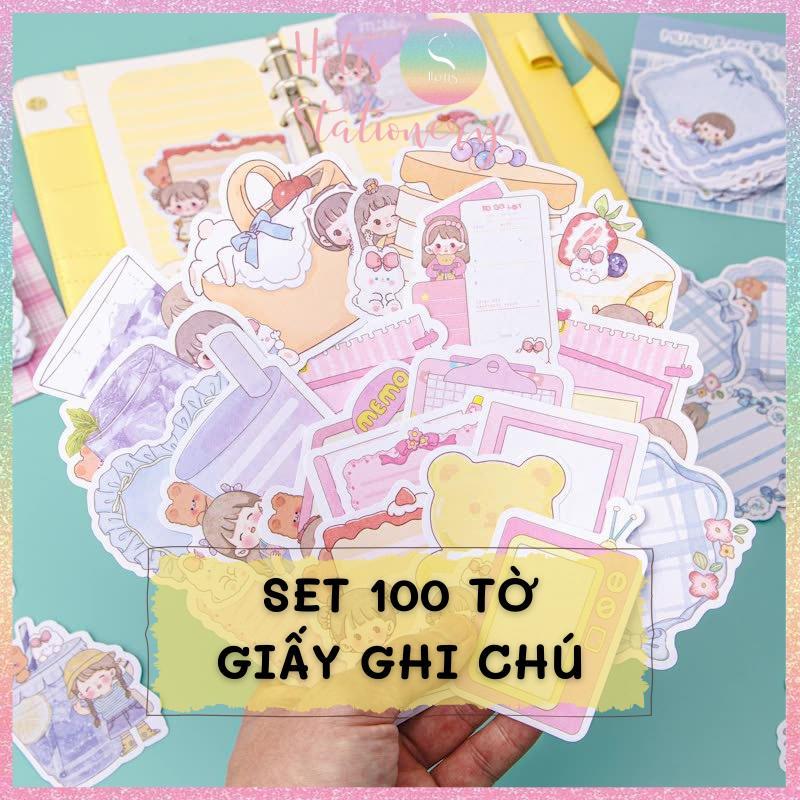 Set 100 tờ giấy ghi chú MUYU hoạt hình dễ thương, không keo dính