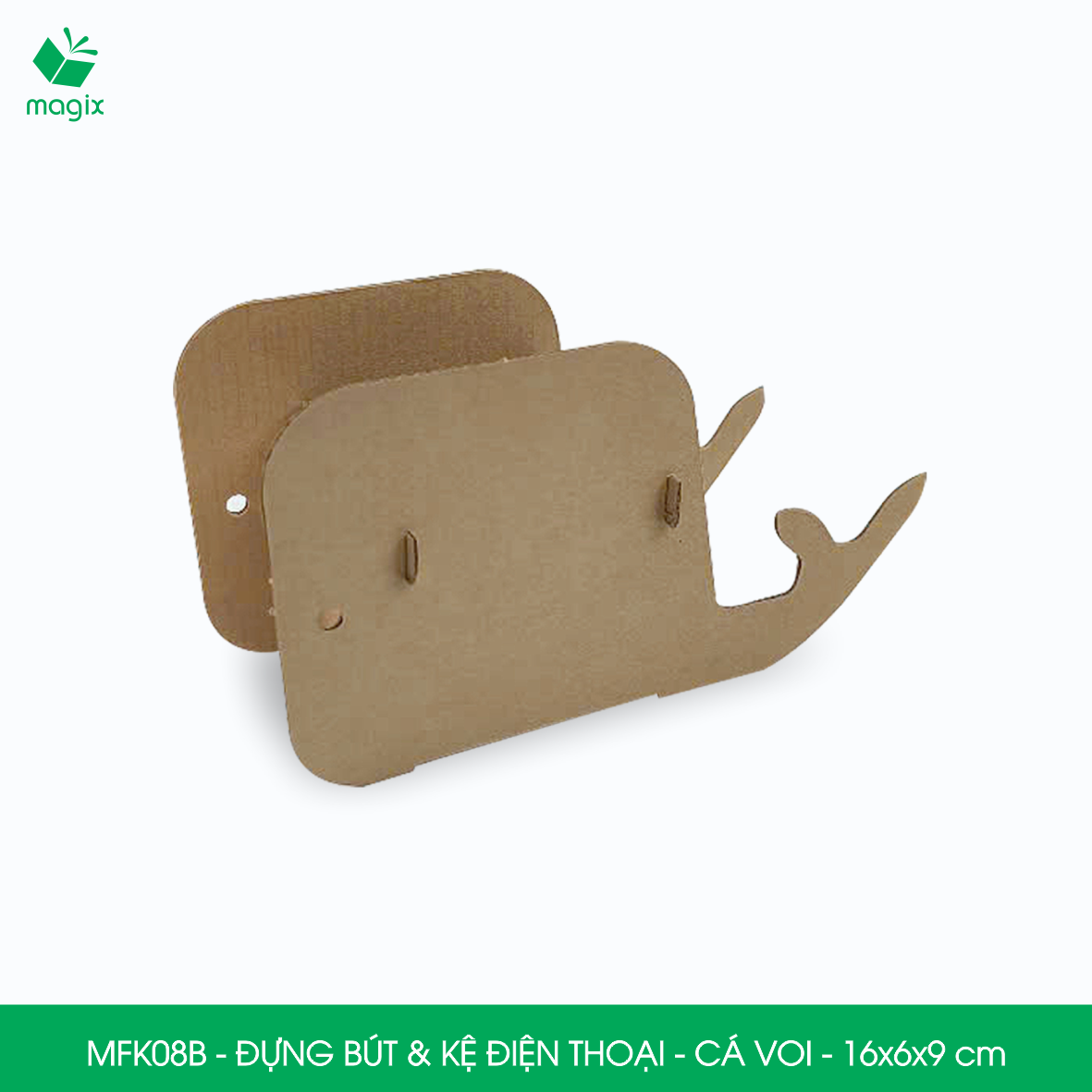 MFK08B - Đựng bút &amp; kệ điện thoại bằng giấy carton - Hộp bút kiểu dáng Cá voi - 16x6x9 cm