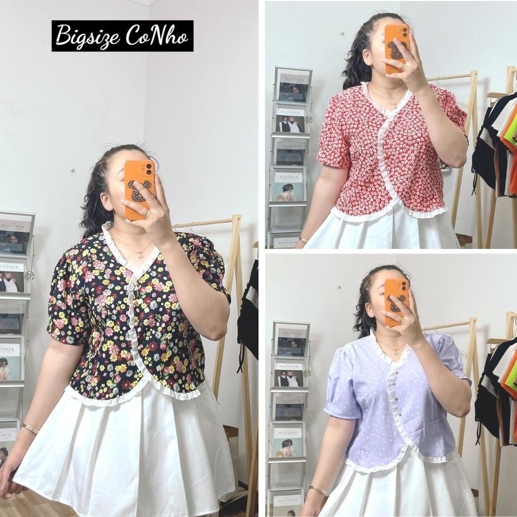 Áo bigsize nữ hoạ tiết hoa chui đầu không tháo nút vải lụa 100D AH2